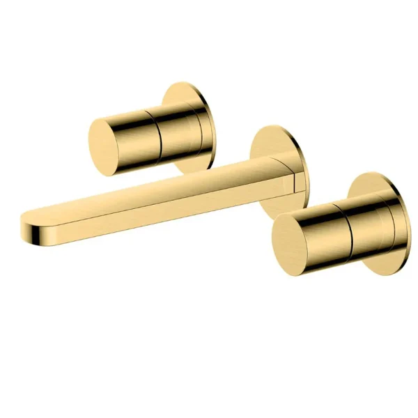 RAK Petit Round Wall Mounted 3 Hole Basin Mixer   Brushed Gold