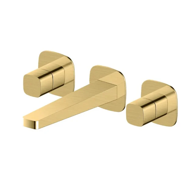 RAK Petit Square Wall Mounted (3TH) Basin Mixer Brushed Gold
