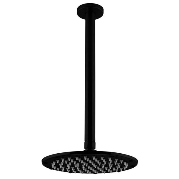 Arezzo Matt Black Round Shower Package with Concealed Valve + Ceiling Mounted Head - Image 2