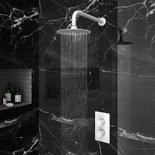 Arezzo Matt White Round Shower Package with Concealed Valve + Head - Image 2