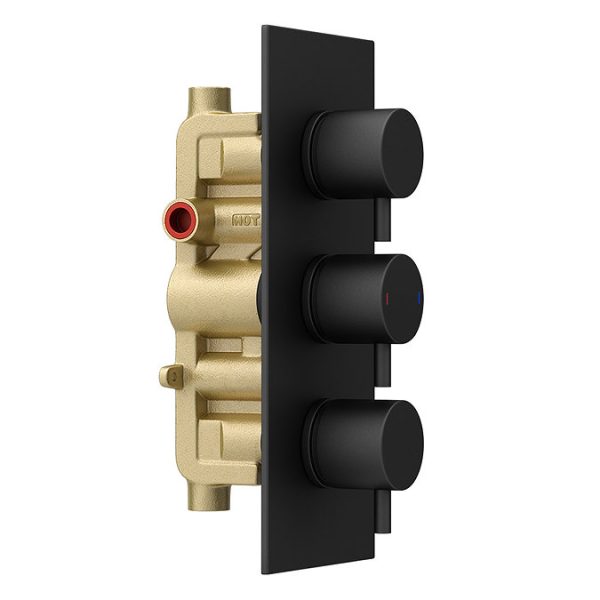 Arezzo Matt Black Round Triple Thermostatic Shower Pack with Head + Handset - Image 8