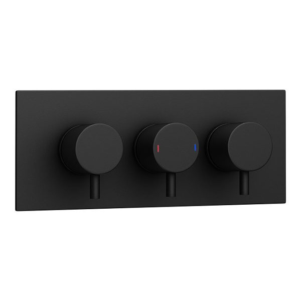 Arezzo Matt Black Round Triple Thermostatic Shower Pack with Head + Handset - Image 2