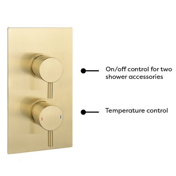 Arezzo Brushed Brass Round Thermostatic Shower Pack with Inline Head + Handset - Image 3