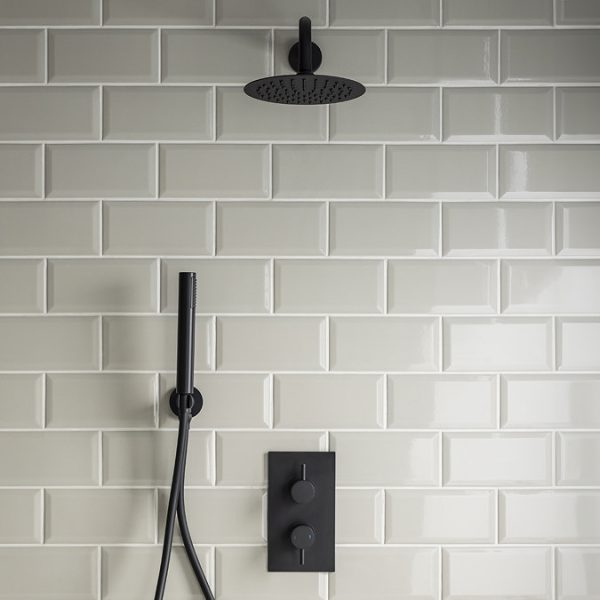 Arezzo Matt Black Round Thermostatic Shower Pack with Head + Handset - Image 3