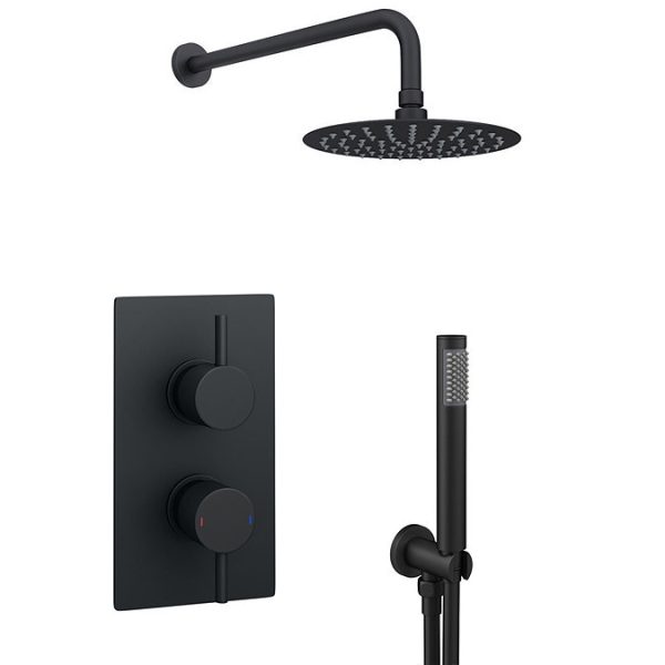 Arezzo Matt Black Round Thermostatic Shower Pack with Head + Handset - Image 8