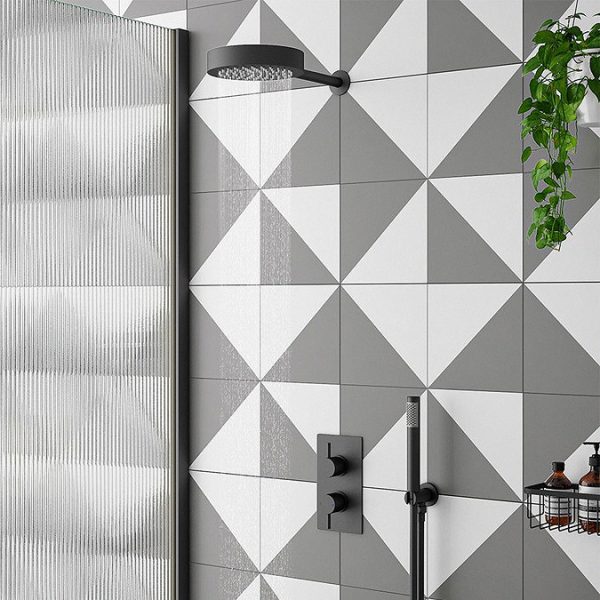 Arezzo Matt Black Round Thermostatic Shower Pack with Inline Head + Handset - Image 8