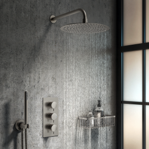 Arezzo Gunmetal Grey Round Thermostatic Shower Pack with 300mm Wall Mounted Head + Handset