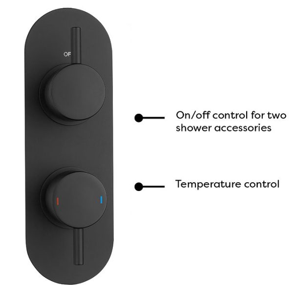 Arezzo Matt Black Round Thermostatic Shower Pack with Head + Handset (Oval Backplate) - Image 3