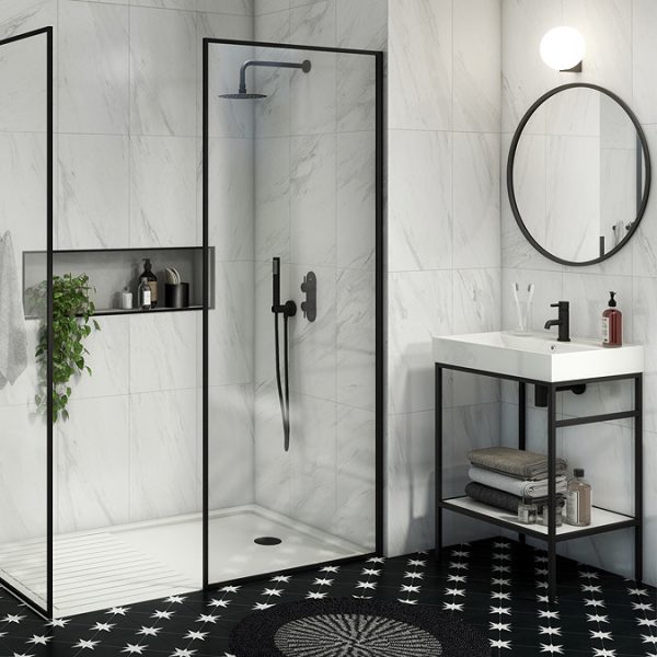 Arezzo Matt Black Round Thermostatic Shower Pack with Head + Handset (Oval Backplate) - Image 2