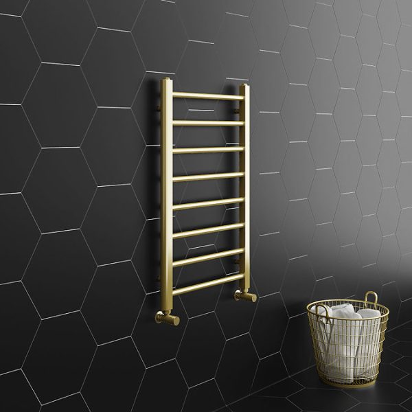 Arezzo Brushed Brass 800 x 500mm Straight Heated Towel Rail (incl. Valves + Electric Heating Kit) - Image 3