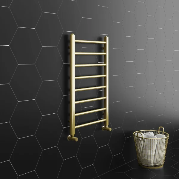 Arezzo 800 x 500mm Brushed Brass Straight Heated Towel Rail