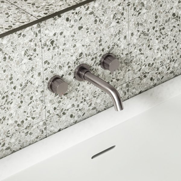 Arezzo Round Gunmetal Grey Wall Mounted (3TH) Bath Filler Tap - Image 6