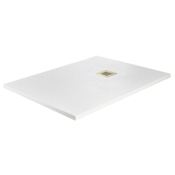 Imperia White Slate Effect Rectangular Shower Tray 1700 x 700mm with Brushed Brass Waste - Image 7