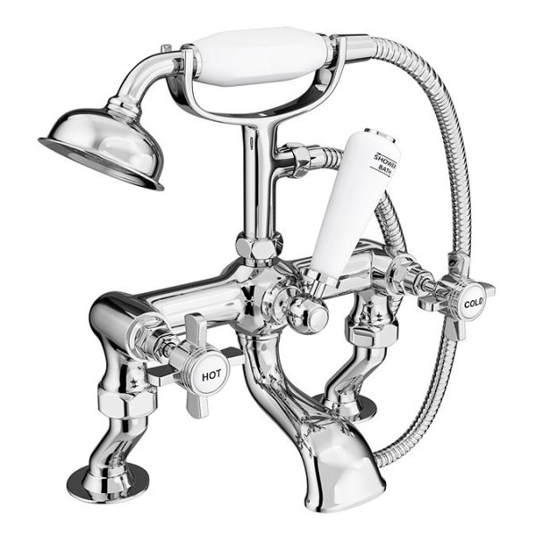 Regent Traditional 3/4" Freestanding Cranked Bath Shower Mixer   Chrome - Image 2