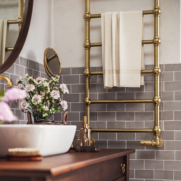 Terma Retro Brushed Brass Heated Towel Rail 1170 x 504mm - Image 3