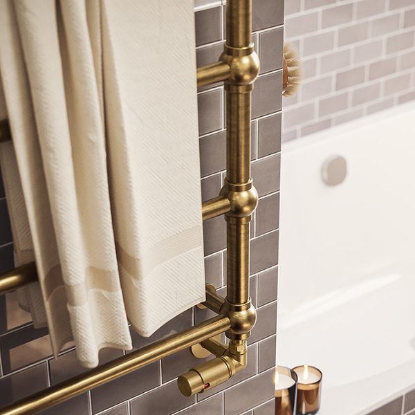 Terma Retro Brushed Brass Heated Towel Rail 800 x 504mm - Image 3
