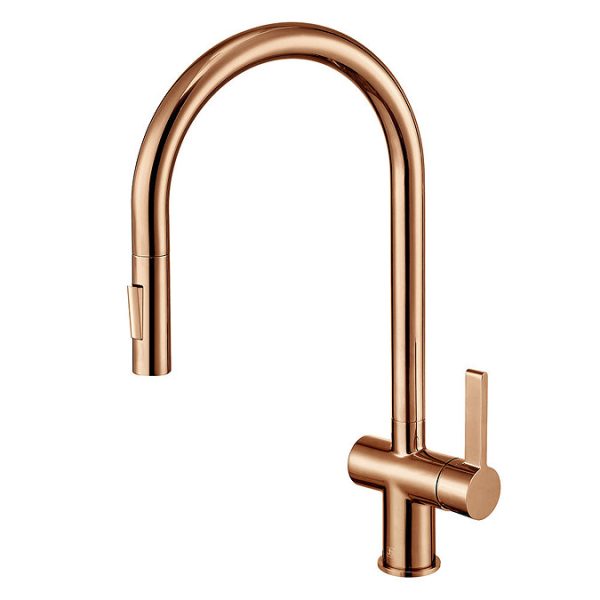 JTP Vos Rose Gold Single Lever Kitchen Sink Mixer with Pull Out Spray - Image 2