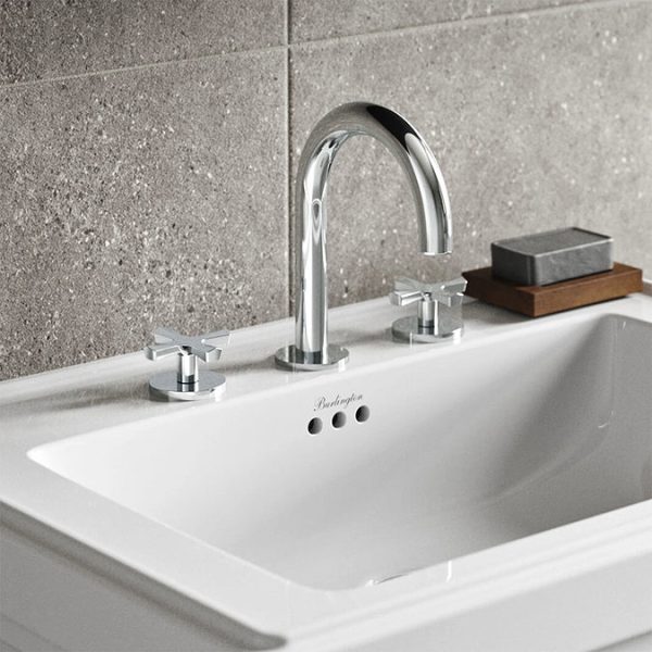 Burlington Riviera Art Deco Chrome 3 Hole Deck Basin Mixer - Image 3