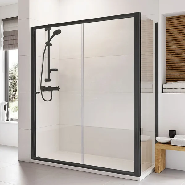 Roman Haven6 Matt Black 6mm Sliding Shower Door Enclosure   1000 x 800mm