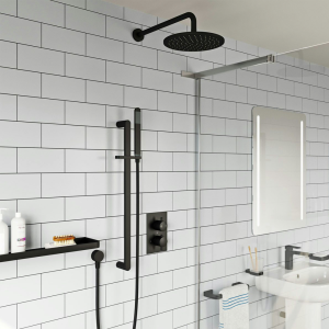 Mode Spencer Round Matt Black Twin Diverter Valve Shower Set