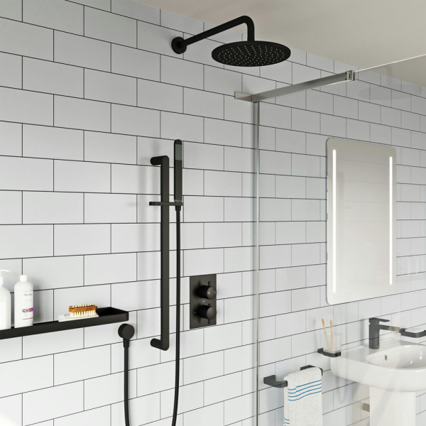 Mode Spencer Round Matt Black Twin Diverter Valve Shower Set