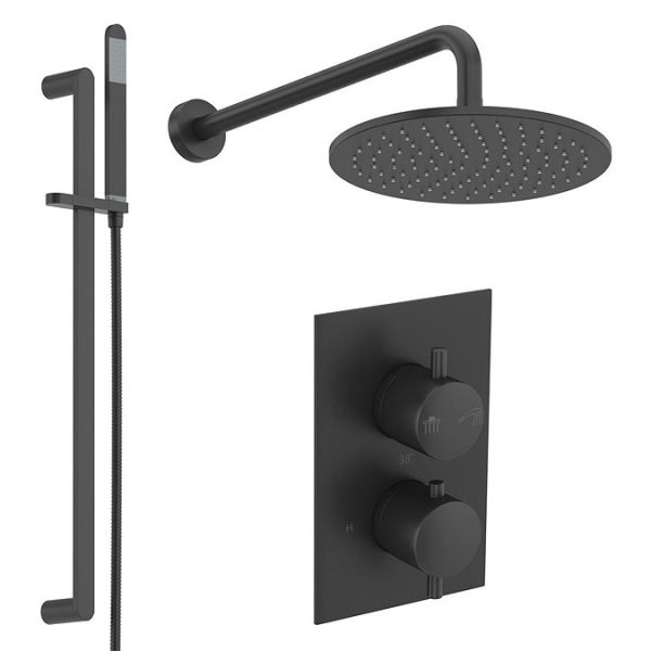 Mode Spencer Round Matt Black Twin Diverter Valve Shower Set - Image 3