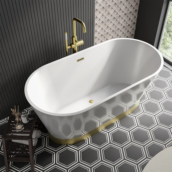 Roxbury 1500 Freestanding Modern Bath   Brushed Brass Trim and Waste - Image 2
