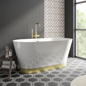 Roxbury 1500 Freestanding Modern Bath   Brushed Brass Trim and Waste