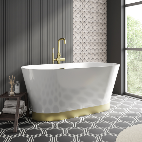 Roxbury 1500 Freestanding Modern Bath   Brushed Brass Trim and Waste