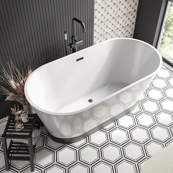 Roxbury 1500 Freestanding Modern Bath   Matt Black Trim and Waste - Image 2