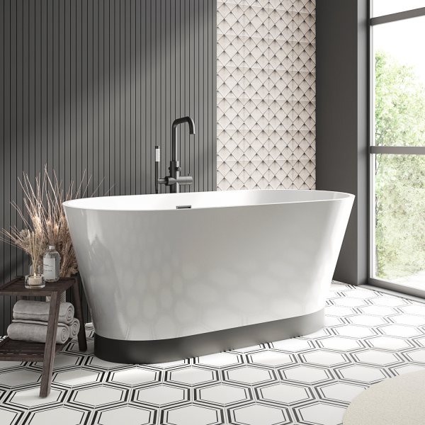 Roxbury 1500 Freestanding Modern Bath   Matt Black Trim and Waste