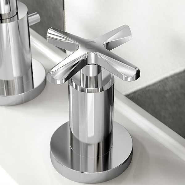 Roxbury Art Deco Chrome Deck Mounted (3TH) Basin Mixer with Waste - Image 4