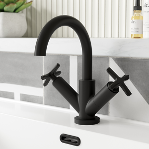 Roxbury Art Deco Matt Black Mono Basin Mixer with Waste
