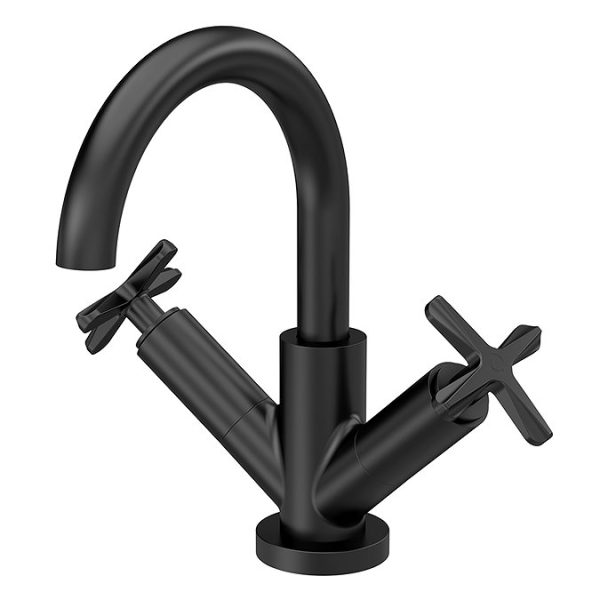Roxbury Art Deco Matt Black Mono Basin Mixer with Waste - Image 3