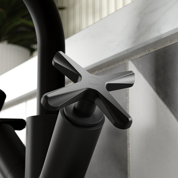 Roxbury Art Deco Matt Black Mono Basin Mixer with Waste - Image 2
