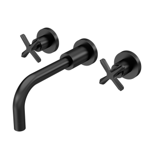 Roxbury Art Deco Matt Black Wall Mounted (3TH) Basin Mixer
