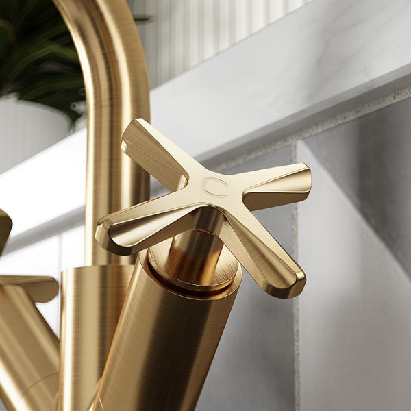 Roxbury Art Deco Brushed Brass Mono Basin Mixer with Waste - Image 2
