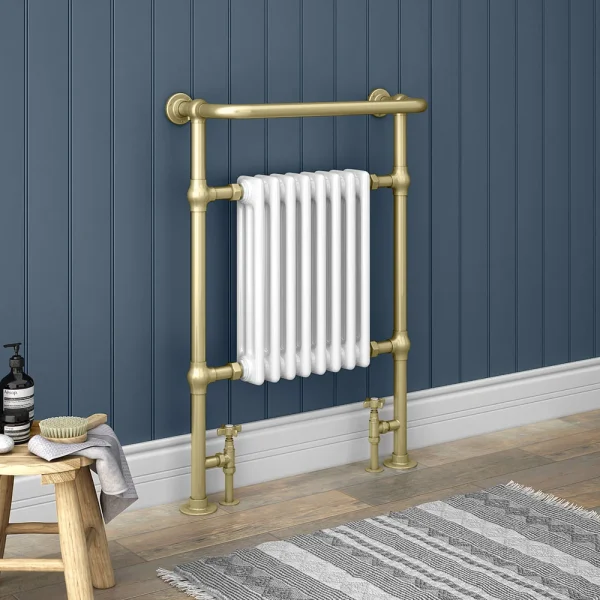 Chatsworth Savoy Brushed Brass Traditional Heated Towel Rail Radiator