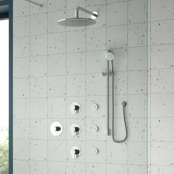 Nuie Luxury Spa Collection Arvan 3 Outlet Shower Bundle with Slider Rail Kit, Fixed Head + Body Jets