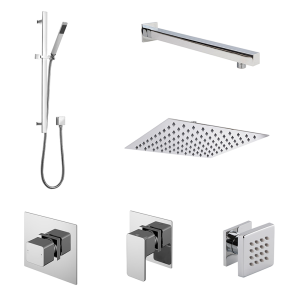 Nuie Luxury Spa Collection Windon 3 Outlet Shower Bundle with Sliding Rail Kit, Fixed Head + Body Jets