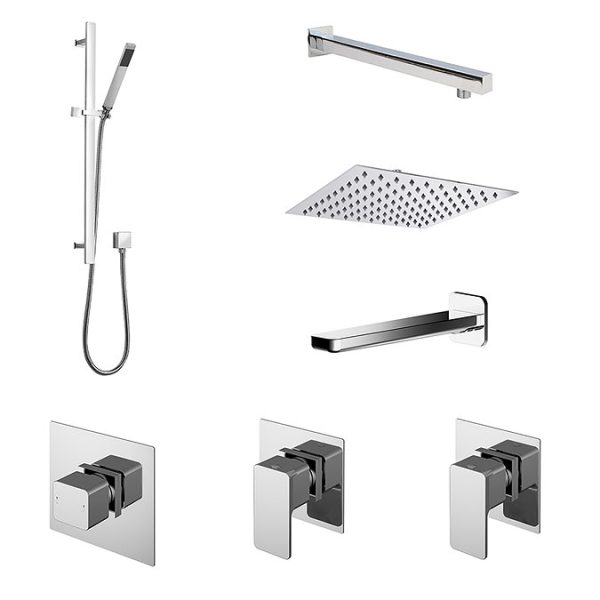 Nuie Luxury Spa Collection Windon 3 Outlet Shower Bundle with Sliding Rail Kit, Fixed Head + Bath Spout - Image 3