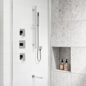 Nuie Luxury Spa Collection Windon 3 Outlet Shower Bundle with Sliding Rail Kit, Fixed Head + Bath Spout