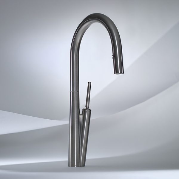 Riobel Solstice Single Lever Kitchen Mixer with Pull Down Spray   Stainless Steel - Image 2