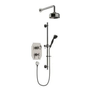 Heritage Glastonbury Recessed Shower with Premium Fixed Head & Flexible Riser Kit   Brushed Nickel