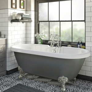 The Bath Co. Dulwich 1695 x 740mm Grey Roll Top Freestanding Bath with Chrome Feet