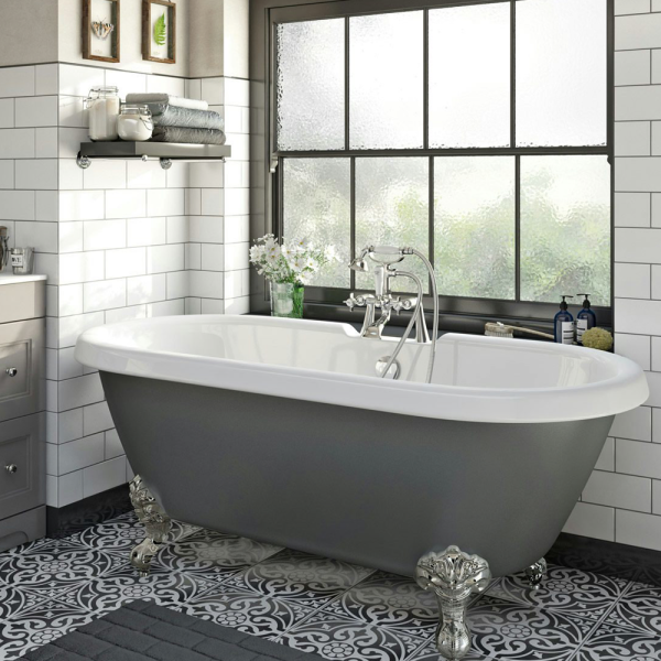The Bath Co. Dulwich 1695 x 740mm Grey Roll Top Freestanding Bath with Chrome Feet