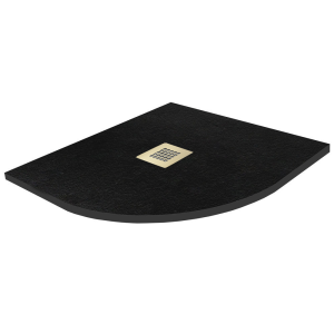 Imperia 800 x 800mm Black Slate Effect Quadrant Shower Tray + Brushed Brass Waste