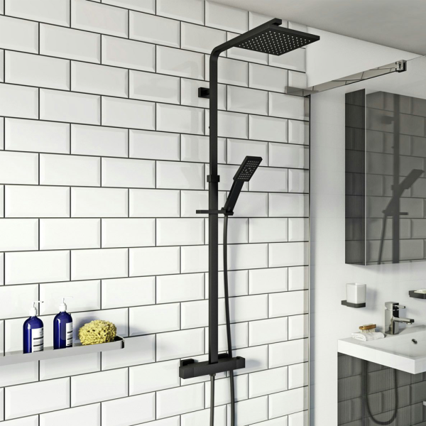Orchard Wye Matt Black Thermostatic Bar Valve Shower System