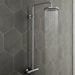Cruze Modern Round Thermostatic Bar Shower Valve & Riser Kit   Chrome