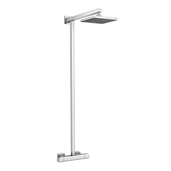 Modern Square Thermostatic Bar Shower Valve & Riser Kit   Chrome - Image 3